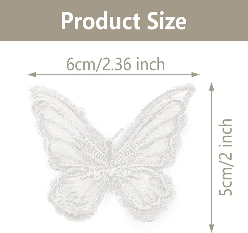 PT'SON 20PCS White Butterfly Lace Trim, Double Layers Organza Butterfly Fabric Embroidery, Butterfly Sewing Craft Decorative for DIY, Hair, Dress, Hat - Image 2